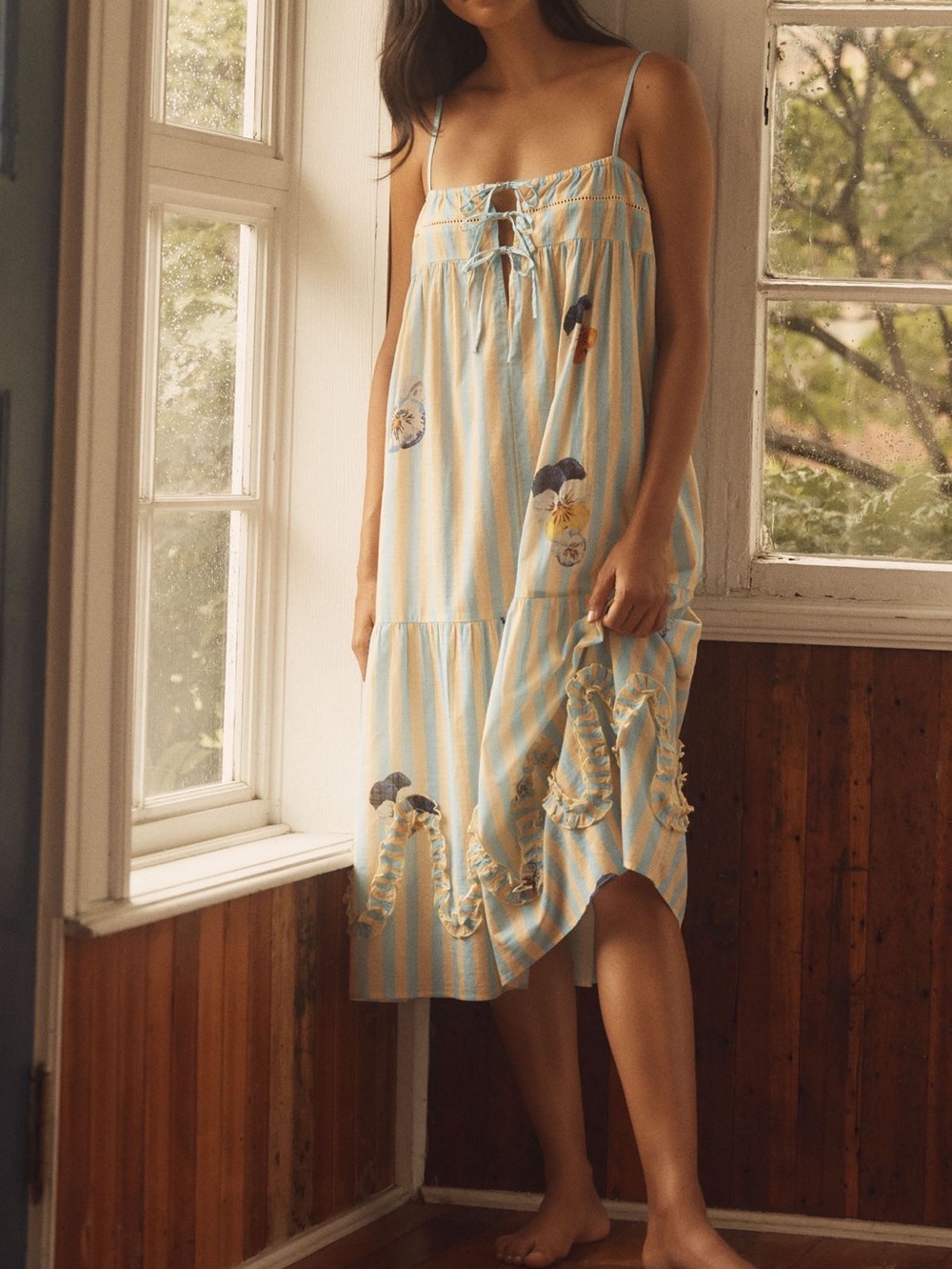 Anthropologie Nap Dress Pansies Lyrebird New Small Stripe Floral Pansy Print